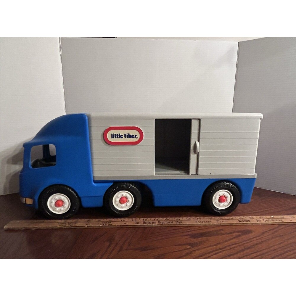 Vintage Little Tikes Blue Gray 23” Semi Truck Big Rig Hauler Toy Tractor Trailer